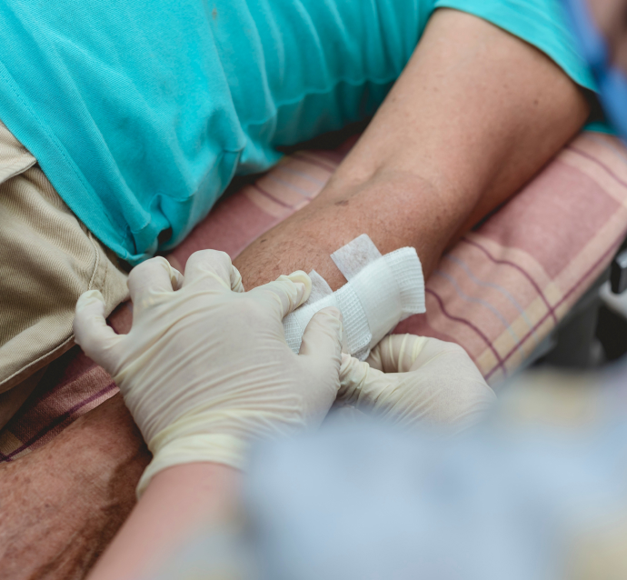 Dog bite injury being treated